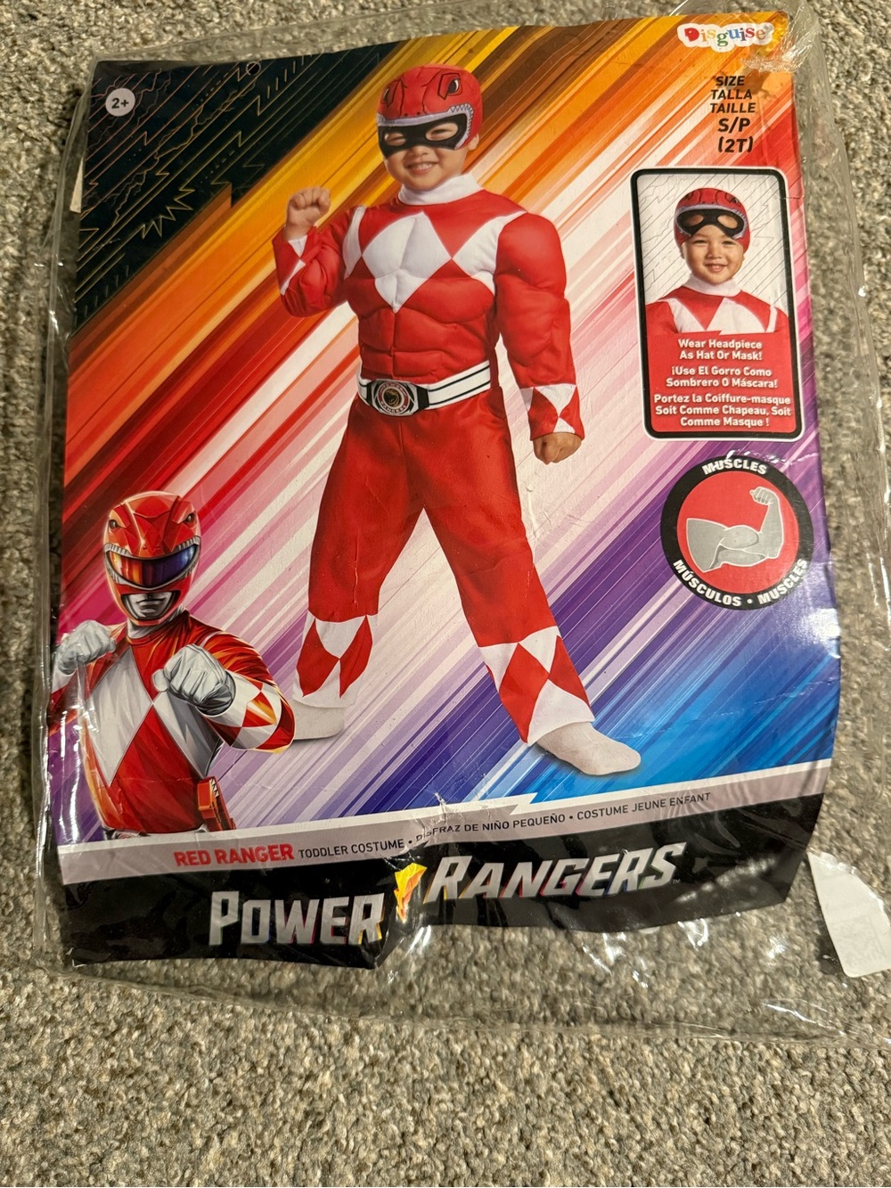 Power Ranger Toddler Red and White Superhero Costume - Muscle Chest size 2T
